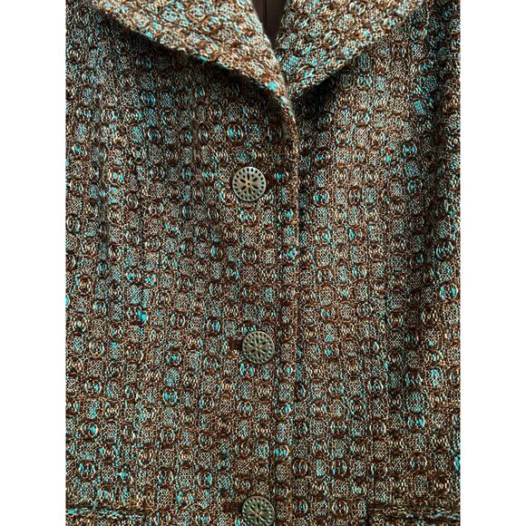 Sigrid Olsen Women's Wool Blend Turquoise Brown Jacquard Blazer Size 2 - Picture 2 of 10